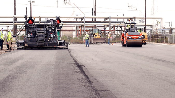 CPChem has repaved roads at several facilities with plastic asphalt. The plastic asphalt looks and acts the same as traditional asphalt but uses thousands of pounds of recycled waste plastic that was diverted from landfill. Photo courtesy of CPChem CPChem has repaved roads at several facilities with plastic asphalt. The plastic asphalt looks and acts the same as traditional asphalt but uses thousands of pounds of recycled waste plastic that was diverted from landfill. Photo courtesy of CPChem