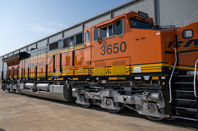 A new Tier 4 engine rolls off the production line at Wabtec’s Fort Worth, Texas plant. 